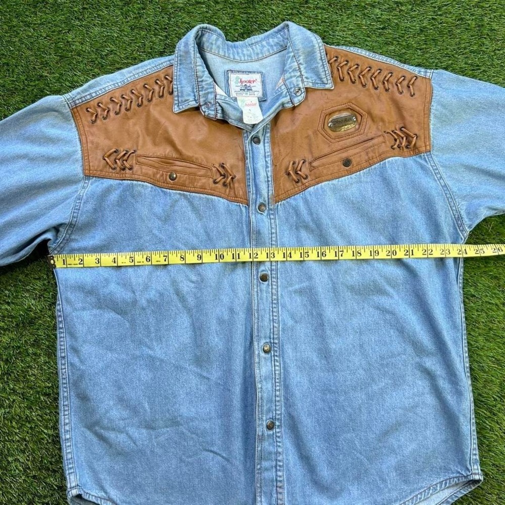 American Vintage Light Blue Denim Shirt with Tan Leather Yoke - Picture 4 of 8